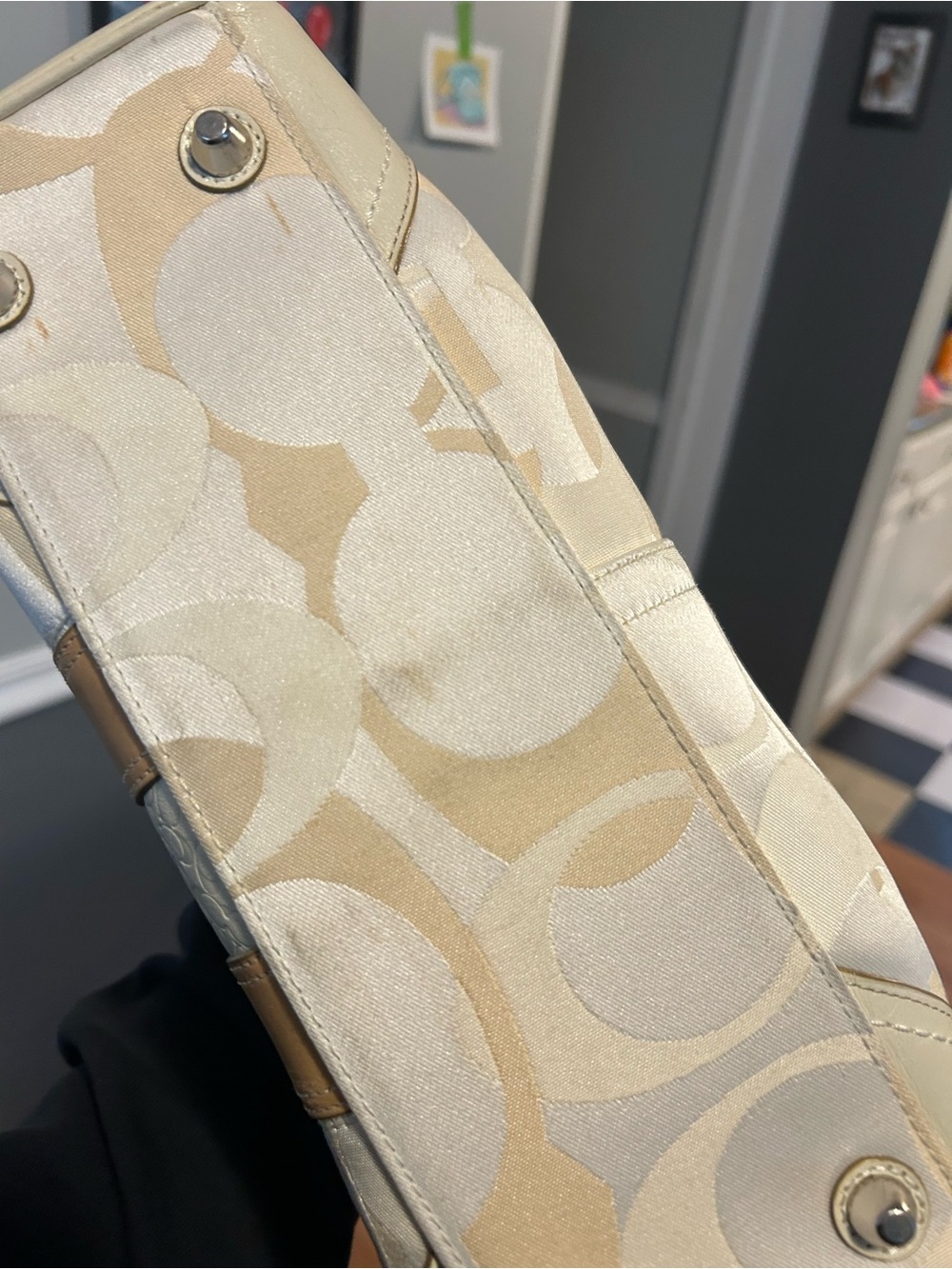 Coach Hampton Optic Vintage Cream and Tan Signature Tote with Horsebit Accent - Picture 7 of 13